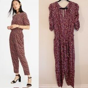 Kaari Blue Women’s Jumpsuit Burgundy Ditsy Floral Bohemian Contemporary